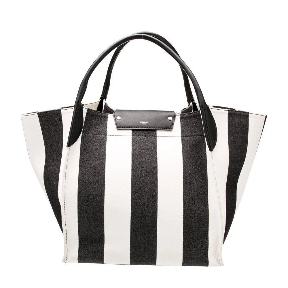 Celine Big Bag Medium Striped Canvas Satchel Bag